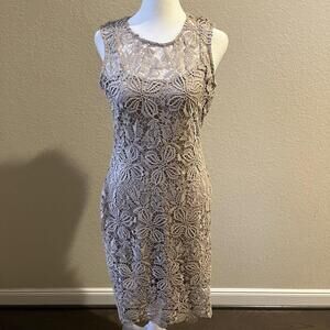 Calvin Klein Khaki Sleeveless Guipure Floral Lace Sheath Dress Womens Size 4